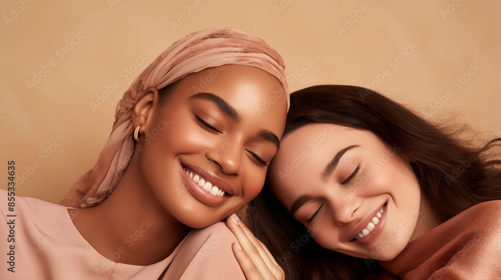 two young woman showing skincare and natural cosmetics two young woman showing skincare and natural cosmetics