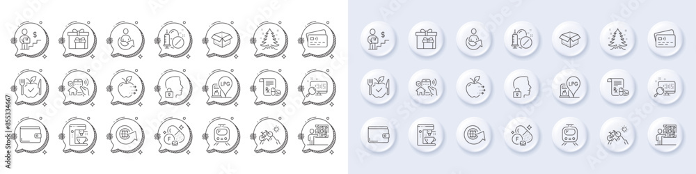 Fluorine mineral, Coffee maker and Food delivery line icons. White pin 3d buttons, chat bubbles icons. Pack of Christmas tree, Money wallet, House security icon. Vector Fluorine mineral, Coffee maker and Food delivery line icons. White pin 3d buttons, chat bubbles icons. Pack of Christmas tree, Money wallet, House security icon. Vector