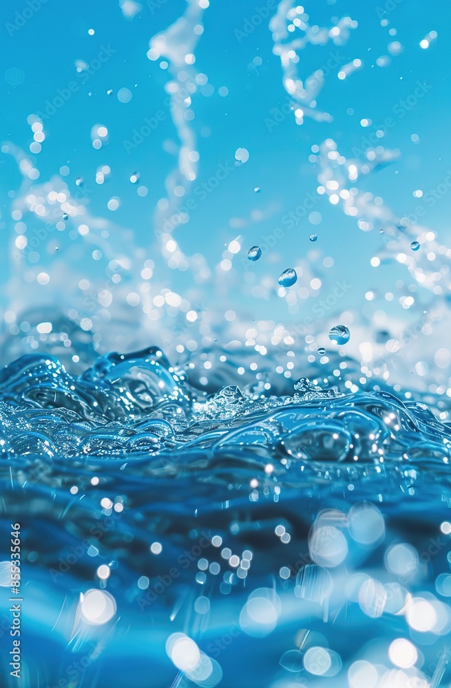 Water splash macro shot on blue background with copy space for your text Water splash macro shot on blue background with copy space for your text