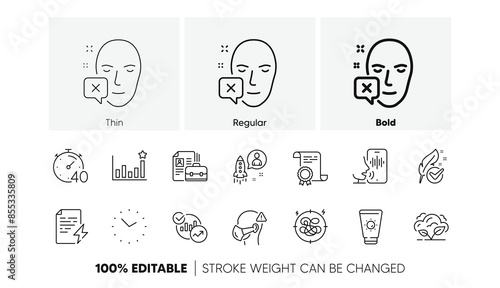 Hypoallergenic tested, Voicemail and Stress line icons. Pack of Timer, Efficacy, Statistics icon. Face declined, Medical mask, Vacancy pictogram. Power certificate, Certificate, Co2 gas. Vector