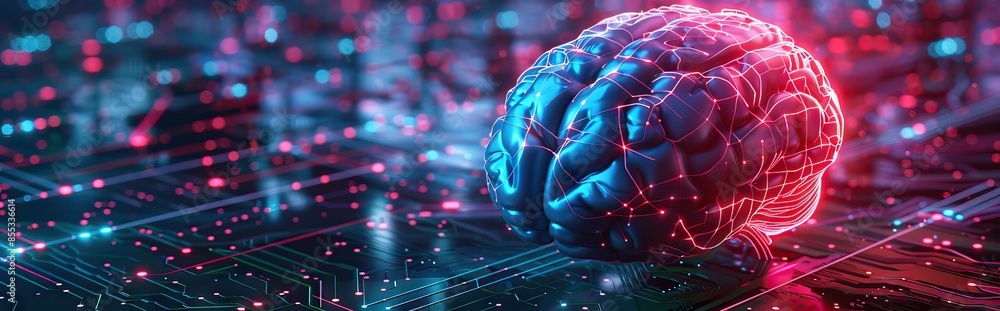 3d rendering of human brain on technology background represent ...