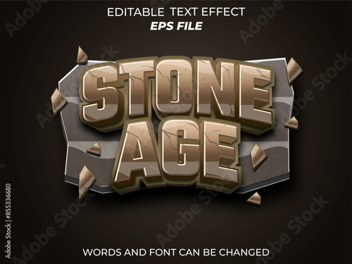 stone age text effect, font editable, typography, 3d text for games. vector template