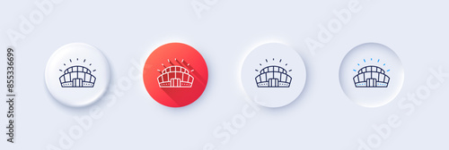 Sports stadium line icon. Neumorphic, Red gradient, 3d pin buttons. Arena sign. Sport complex symbol. Line icons. Neumorphic buttons with outline signs. Vector