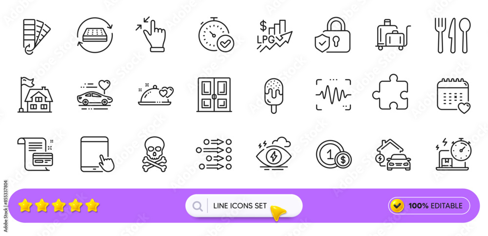 Romantic dinner, Touchscreen gesture and Palette line icons for web app. Pack of Tablet pc, Order, Building pictogram icons. Puzzle, Delivery online, Healthcare calendar signs. Usd coins. Vector Romantic dinner, Touchscreen gesture and Palette line icons for web app. Pack of Tablet pc, Order, Building pictogram icons. Puzzle, Delivery online, Healthcare calendar signs. Usd coins. Vector