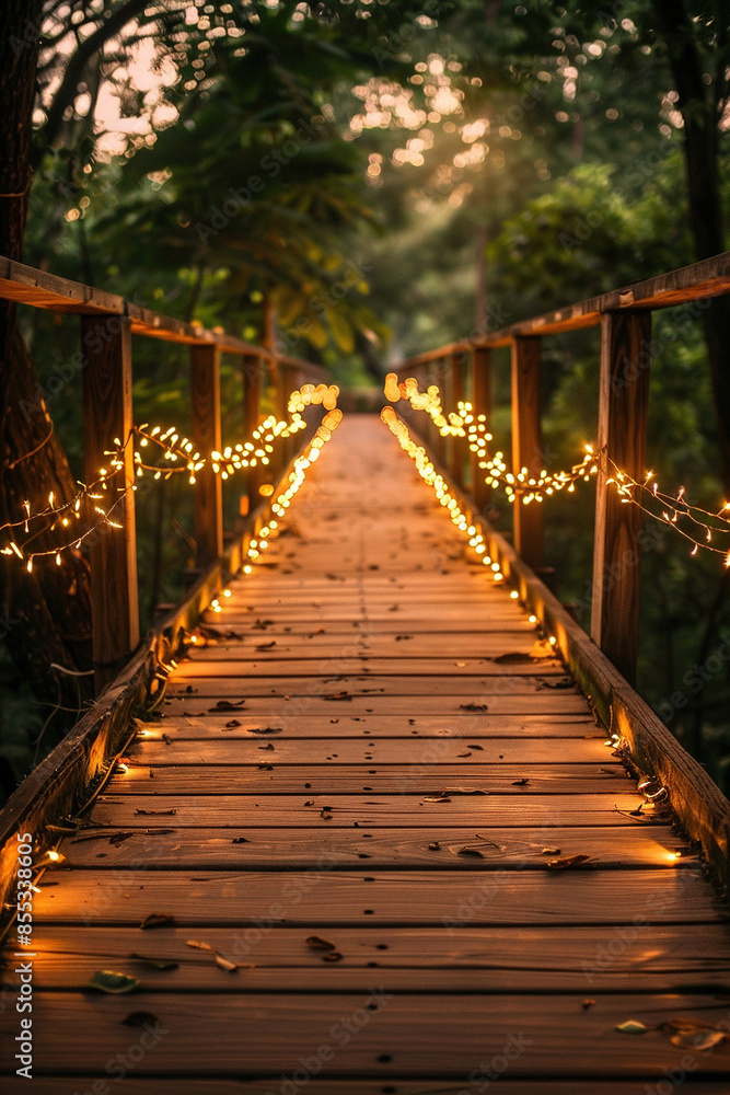 Fototapeta premium Wooden Bridge Illuminated With Lights