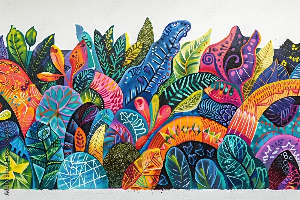 AI generated illustration of colorful graffiti mural featuring abstract ...