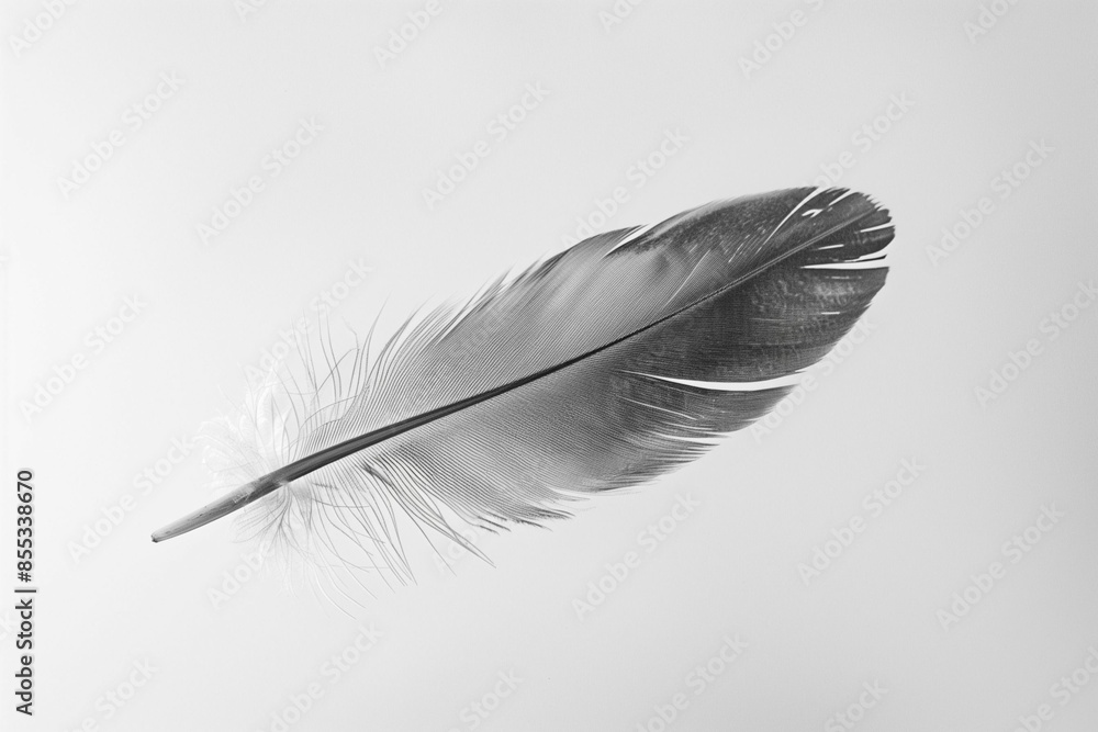 AI generated illustration of a single feather against a white background AI generated illustration of a single feather against a white background