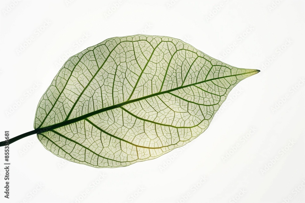 Obraz premium AI generated illustration of a green leaf showing intricate vein patterns against a white background