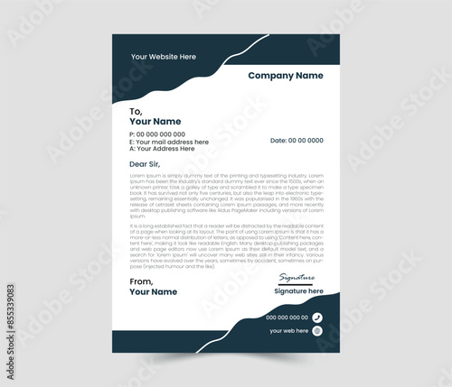 Creative, Modern, Unique, Clean, and Professional Corporate Company Business Letterhead Template Design.	