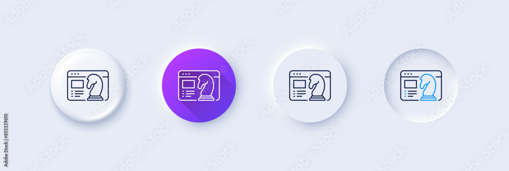 Seo strategy line icon. Neumorphic, Purple gradient, 3d pin buttons. Search engine optimization sign. Analytics chess symbol. Line icons. Neumorphic buttons with outline signs. Vector Seo strategy line icon. Neumorphic, Purple gradient, 3d pin buttons. Search engine optimization sign. Analytics chess symbol. Line icons. Neumorphic buttons with outline signs. Vector