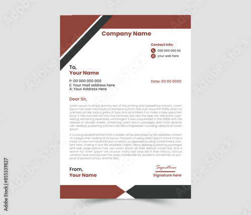 Creative, Modern, Unique, Clean, and Professional Corporate Company Business Letterhead Template Design.	