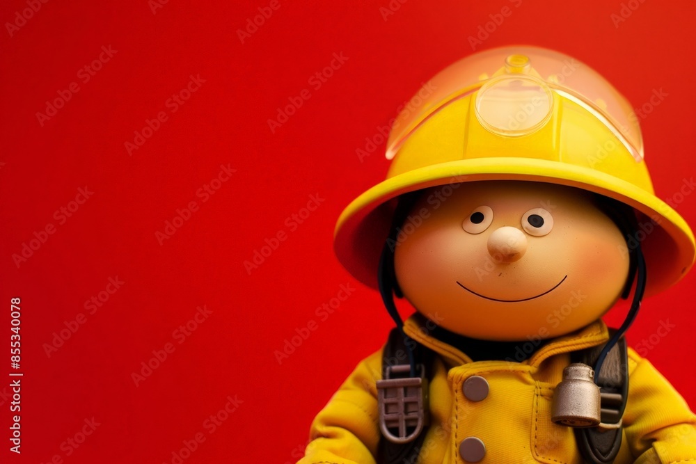 Smiling Firefighter Doll in Fire Station Background Smiling Firefighter Doll in Fire Station Background