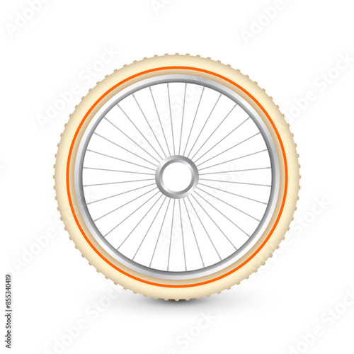 Realistic 3d retro bicycle wheel. Bike rubber tire, shiny metal spokes and rim. Fitness cycle, touring, sport, road and mountain bike. Vector illustration