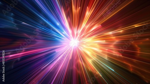 Colorful light bursts radiating from the center on a black background