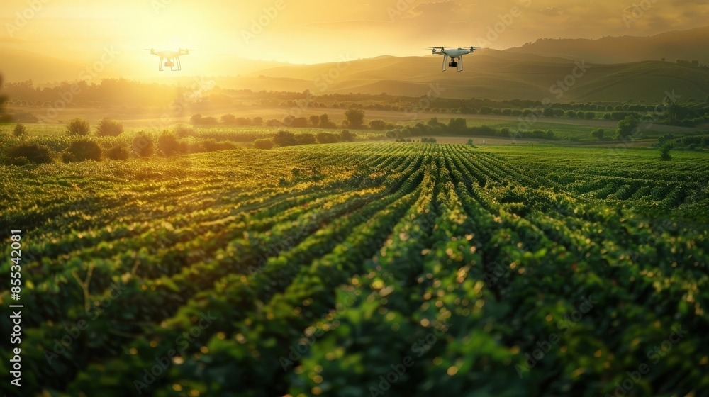 Aerial Drone Capturing Sunset Over Farmland Aerial Drone Capturing Sunset Over Farmland