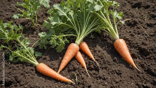 Vibrant Orange Baby Carrots on Fresh Earth Photography