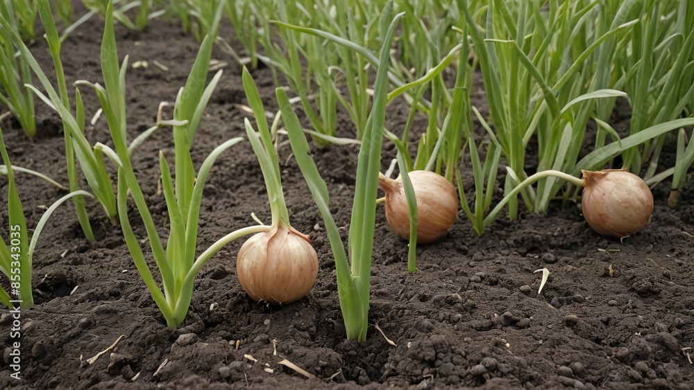 Harvest Bounty Onions in Verdant Garden Bed Harvest Bounty Onions in Verdant Garden Bed