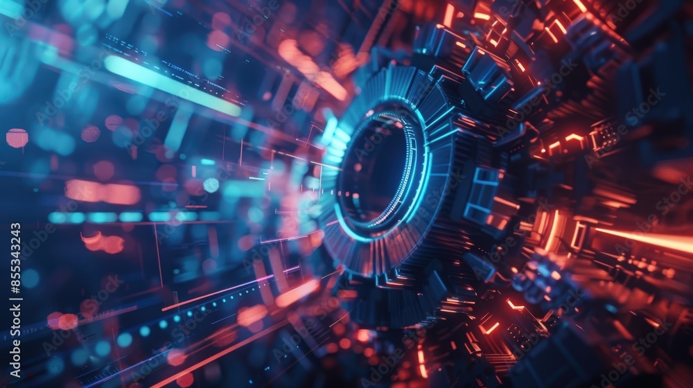 Obraz premium High-Tech Cybersecurity Concept with Glowing Graphics and Blurred Lines