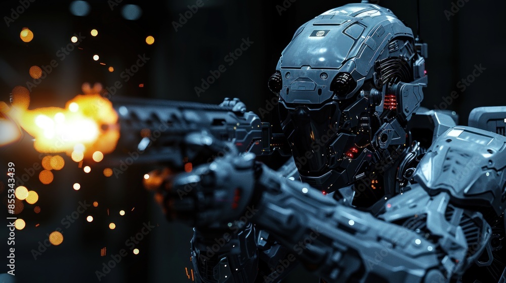 Soldier cyberpunk armor gaming character in action gun shooting. AI generated image Soldier cyberpunk armor gaming character in action gun shooting. AI generated image