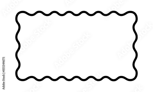 Rectangle frame with wiggly edges. Rectangular shape with scallop borders. Picture or mirror framework, empty text box or banner on white background. Vector outline illustration.