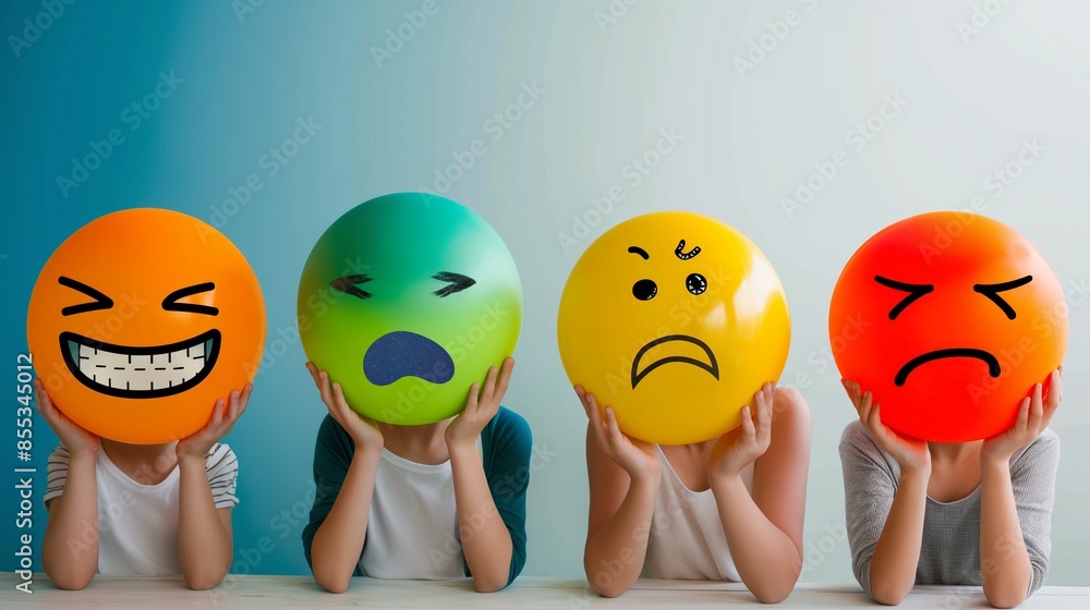 Human faces with different emotions in a row, good feedback rating and positive customer review, mental health assessment, child wellness,world mental health day, think positive,compliment day concept Human faces with different emotions in a row, good feedback rating and positive customer review, mental health assessment, child wellness,world mental health day, think positive,compliment day concept