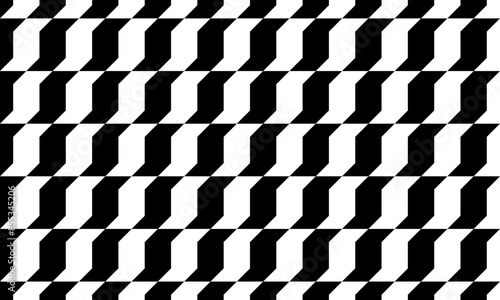 Sao Paulo beach sidewalk pattern in vertical arrangement. Repeated black and white geometric shapes in Portuguese pavement style. Wall or floor mosaic tile background. Vector graphic illustration.