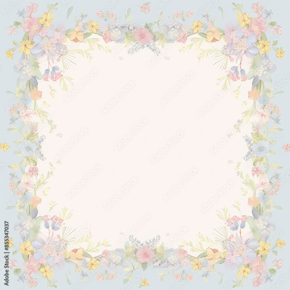 Beautiful Blank Pastel Coloured Square Wedding Invitation Style Design with Flowery Border Beautiful Blank Pastel Coloured Square Wedding Invitation Style Design with Flowery Border