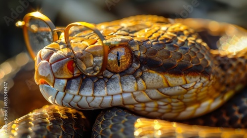 Close-up of a venomous snake, showcasing its distinctive scales and patterns.