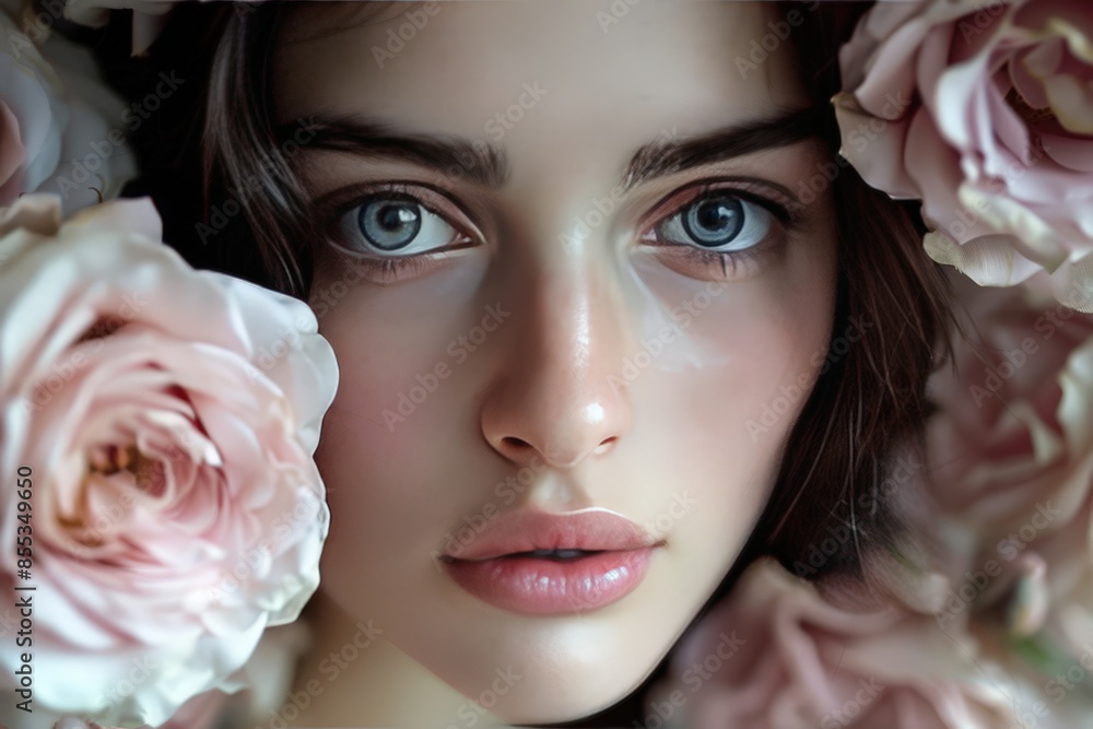 Stylized Flower Bouquet with Human Face in the Center Stylized Flower Bouquet with Human Face in the Center