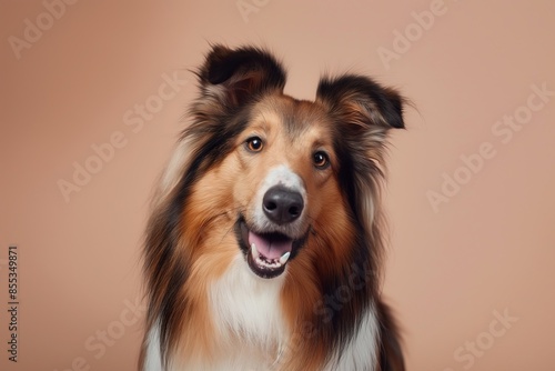 Collie dog on minimalistic colorful background with Copy Space. Perfect for banners, veterinary ads, pet food promotions, and minimalist designs.