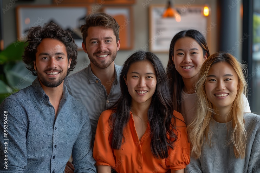 Group of Friends Smiling Together in a Cafe Group of Friends Smiling Together in a Cafe