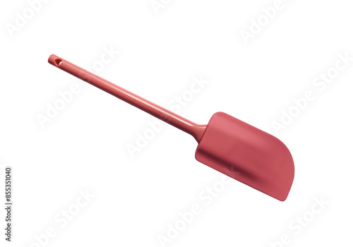 Pink kitchen spatula accessory made of soft silicone material, useful heat-resistant kitchenware cooking or baking appliances, modern trendy equipment, isolated image, clipping path, soft focus