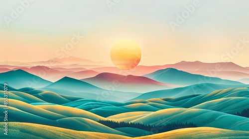 Morning Sunrise over a Mountainside Landscape photo