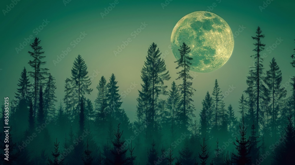 Moonlit Forest Scene with Pine Trees and Silhouette Effect Moonlit Forest Scene with Pine Trees and Silhouette Effect