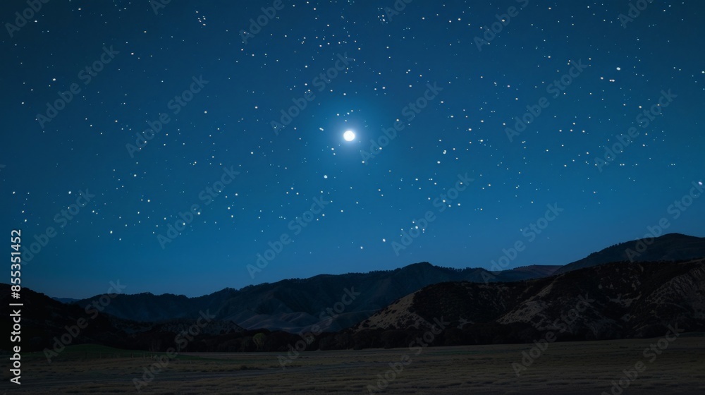 Awe-Inspiring Night Sky Above a Mountainous Landscape: A serene and star-filled panorama. Awe-Inspiring Night Sky Above a Mountainous Landscape: A serene and star-filled panorama.