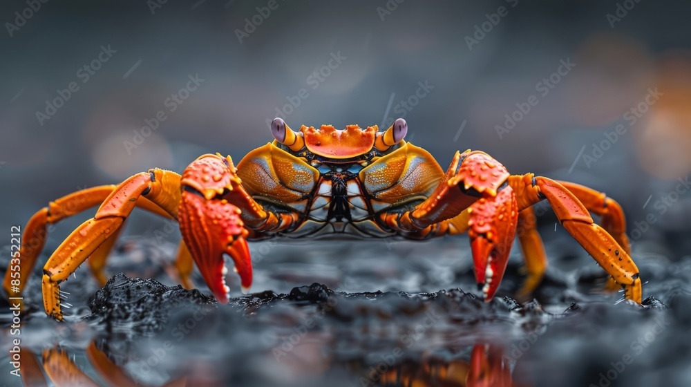 Vivid Orange Crayfish in Rainy Outdoor Puddle Vivid Orange Crayfish in Rainy Outdoor Puddle