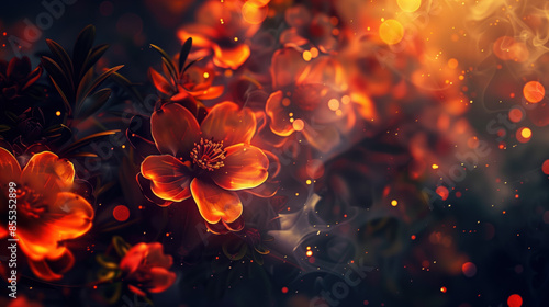 A close up of two orange flowers with a black background