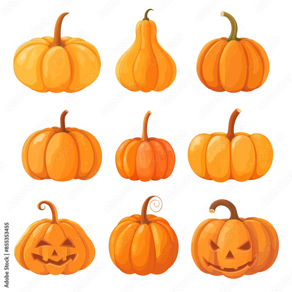 Halloween pumpkin set. Collection Jack o lantern design elements flat illustration Halloween pumpkin set. Collection Jack o lantern design elements flat illustration