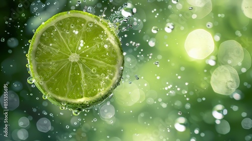 Explosion of Lime Slices in a Blurry Background with Bokeh Light Effects