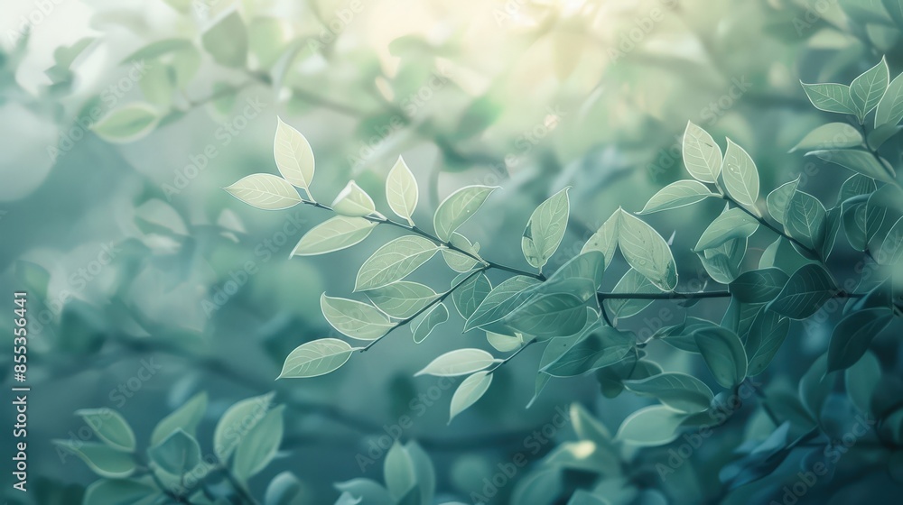 Peaceful Green Forest Scene with Blurred Leaves and Sunlight Peaceful Green Forest Scene with Blurred Leaves and Sunlight