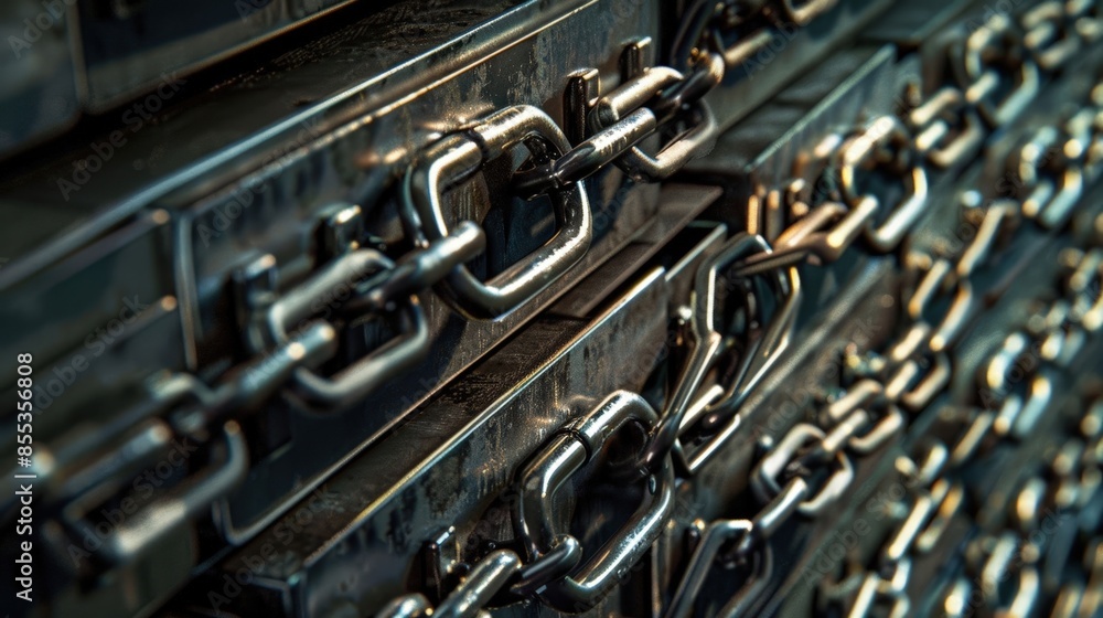 Naklejka premium High-Security Lock Mechanism with Keys and Chains