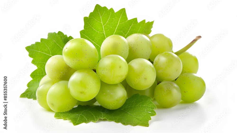 Green grape with leaves isolated on white. With clipping path. Full depth of field. Green grape with leaves isolated on white. With clipping path. Full depth of field.