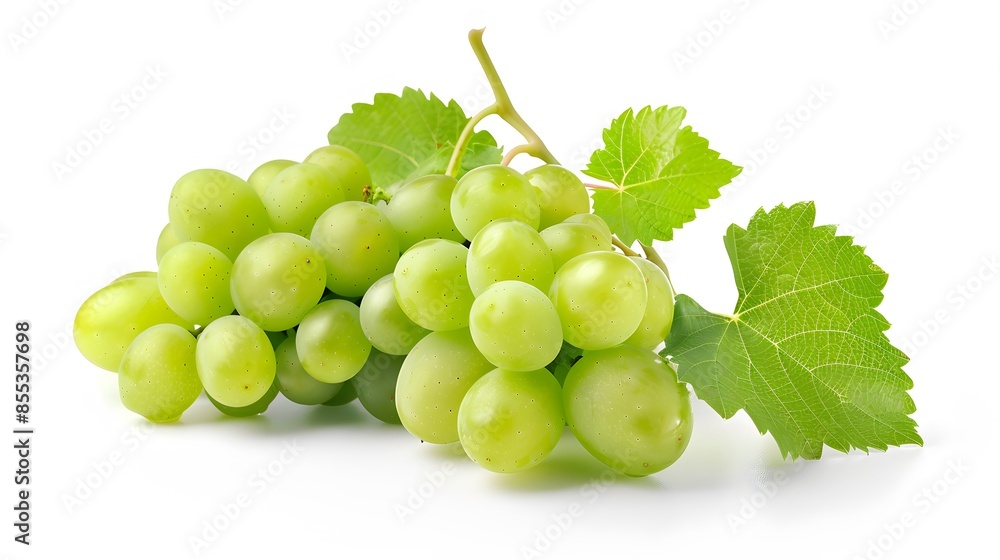 Green grape with leaves isolated on white. With clipping path. Full depth of field. Green grape with leaves isolated on white. With clipping path. Full depth of field.