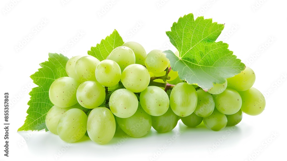 Green grape with leaves isolated on white. With clipping path. Full depth of field. Green grape with leaves isolated on white. With clipping path. Full depth of field.