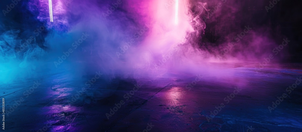 Fototapeta premium Dark stage shows, blue, and purple background, an empty dark scene, laser beams, neon