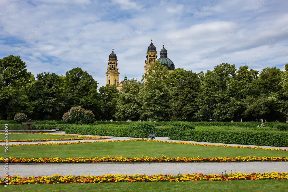 Hofgarten is a pretty landscaped garden in Munich city centre. The Hofgarten, or Court Gardens, was built in the early XVII century in the Italian Renaissance style. Munich, Bavaria, Germany.