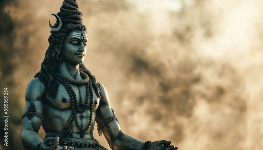 Fototapeta premium Majestic statue of god Shiva on soft light background