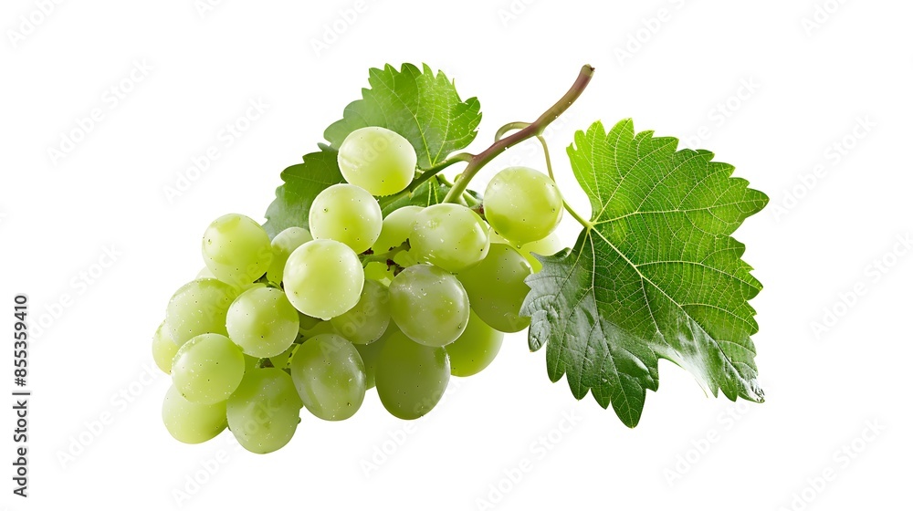 Obraz premium Green grape with leaves isolated on white. With clipping path. Full depth of field.
