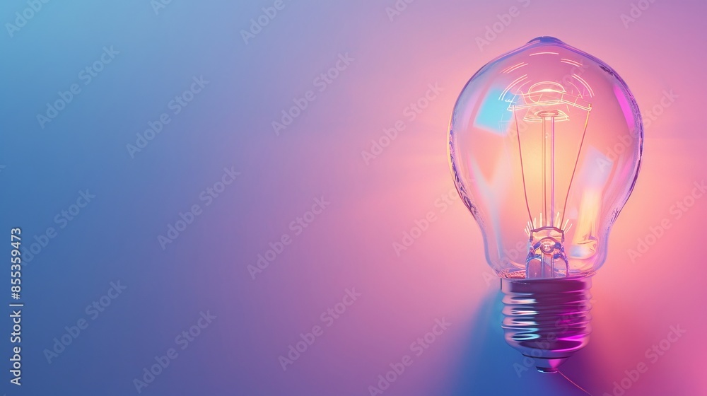 Glowing light bulb with pink and blue gradient background, innovation and creativity concept Glowing light bulb with pink and blue gradient background, innovation and creativity concept