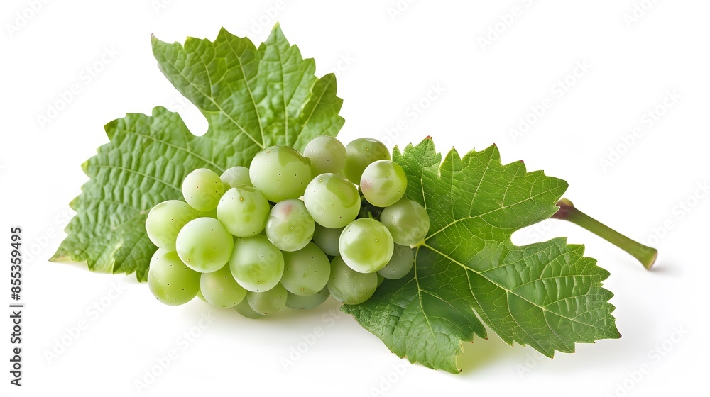Green grape with leaves isolated on white. With clipping path. Full depth of field. Green grape with leaves isolated on white. With clipping path. Full depth of field.